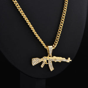 "Stylish choker necklace with gun cross pendant and crystal rhinestones, suitable for men and women