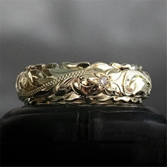 14k Gold Plated Suspended Carved Rose Flower Ring